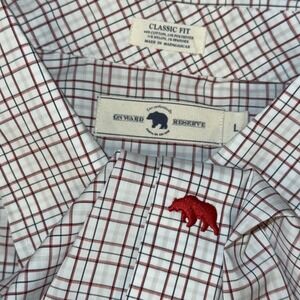 Onward Reserve Classic Fit White Plaid Button-Down Shirt with Red Accent